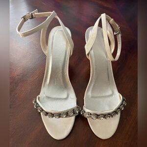 White Strappy Jeweled Heels, Rhinestone Dress Heels Bridal/Formal